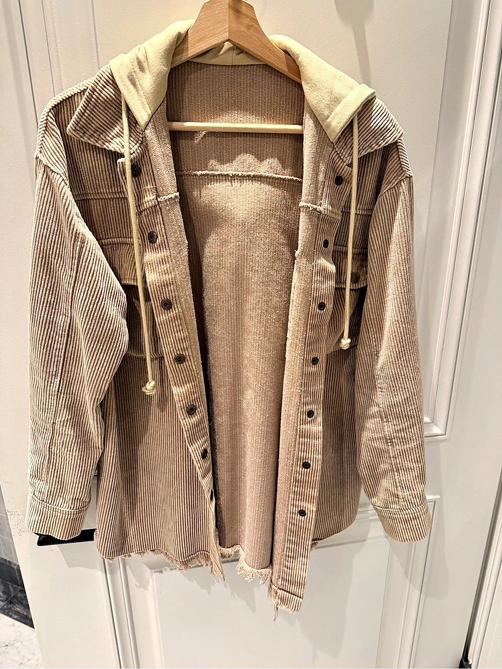 Striped Hooded Utility Jacket in Brown & Cream